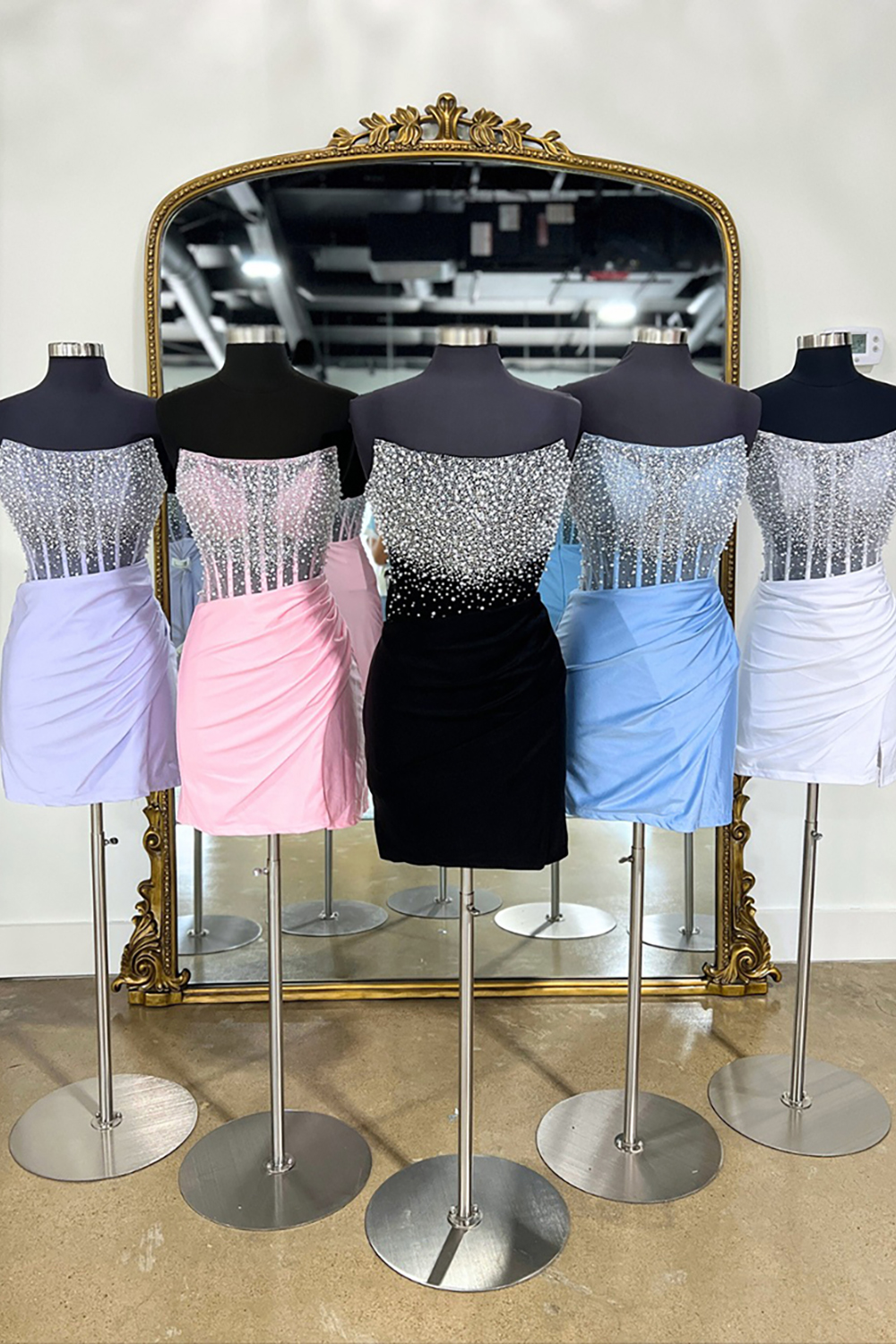 Sparkly Black Strapless Beaded Tight Short Homecoming Dress with Slit