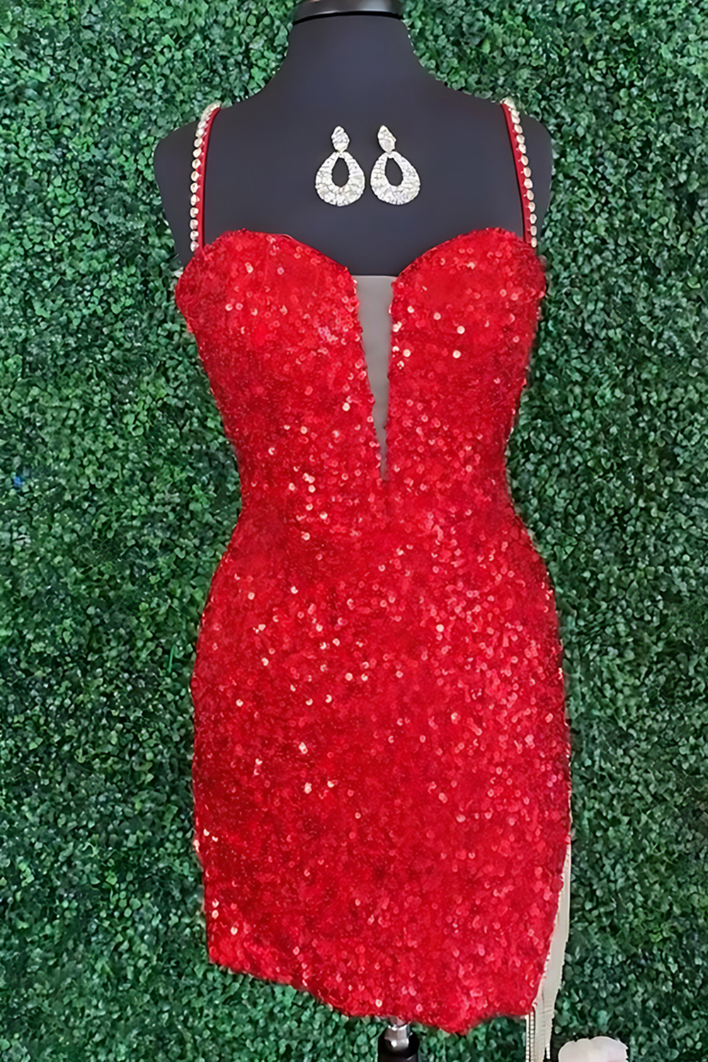 Sparkly Red Spaghetti Straps Sequin Tight Short Homecoming Dress