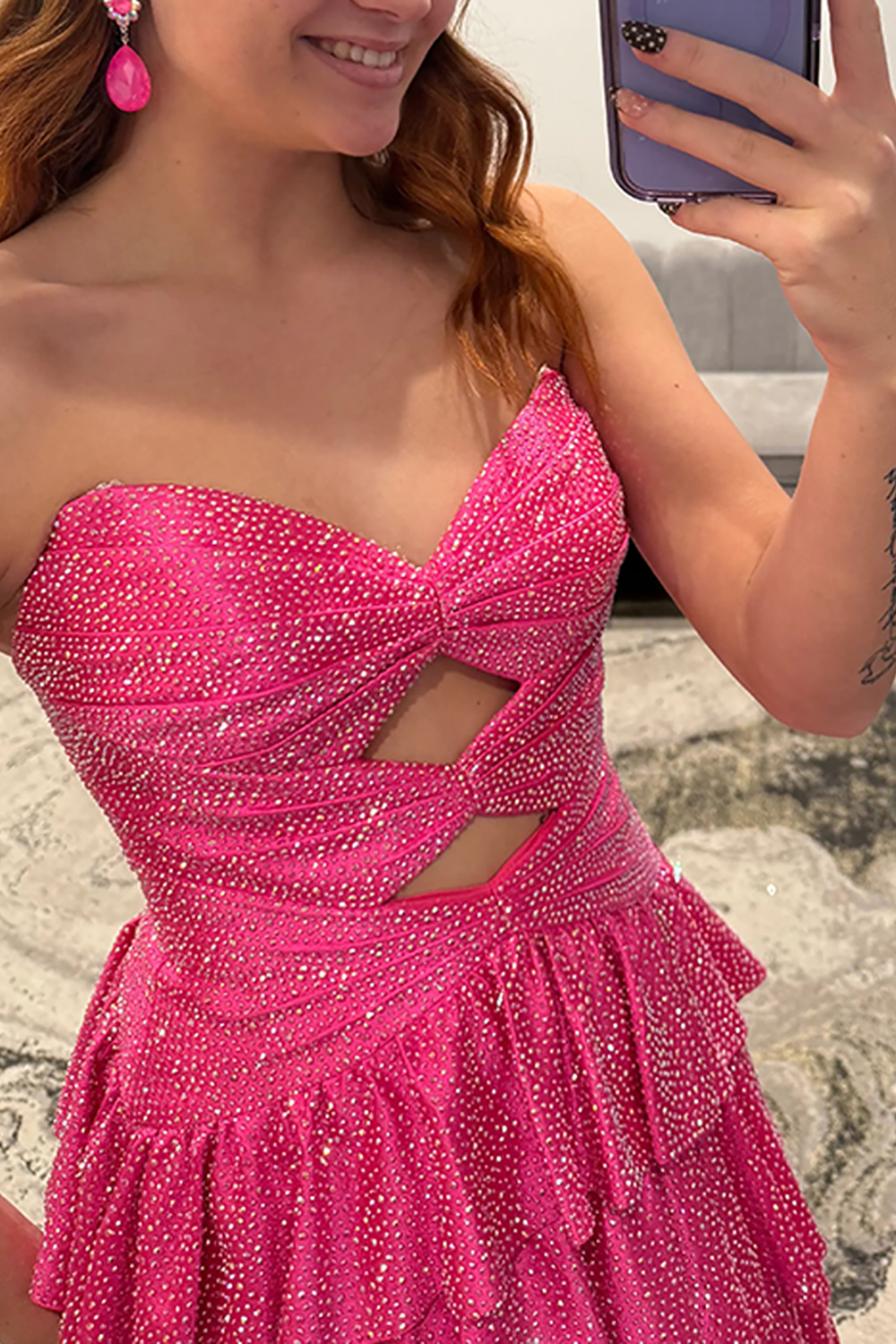 Sparkly Yellow Sweetheart A-Line Ruffled Cut-Out Long Prom Dress with Beading