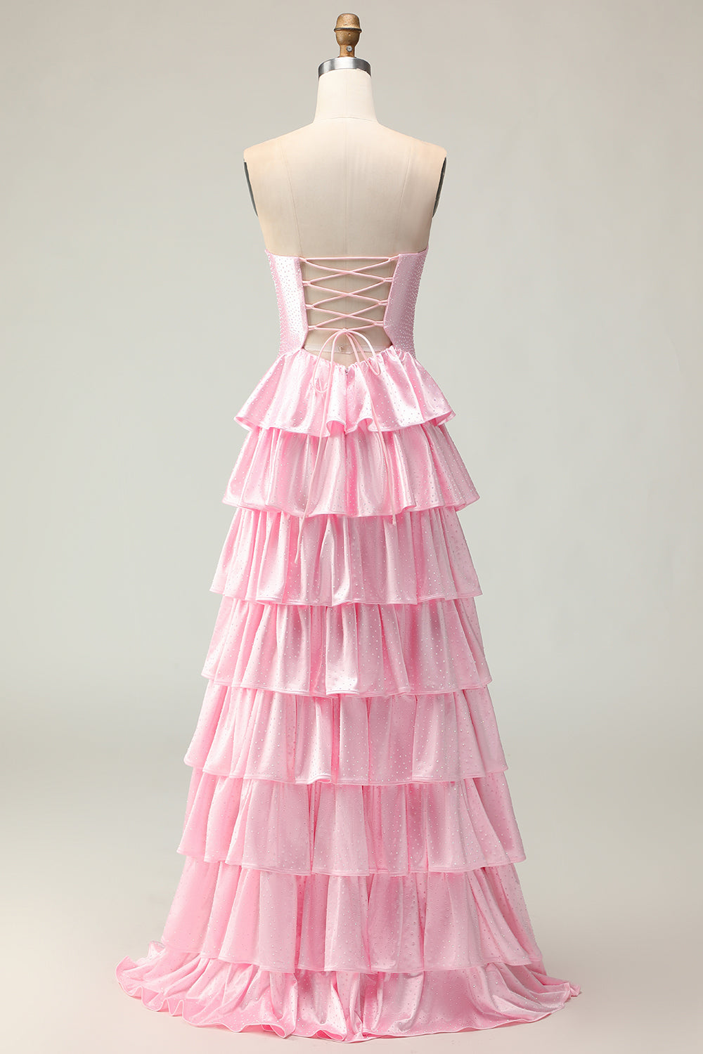 Sparkly Pink Strapless Ruffled Long Prom Dress with Keyhole