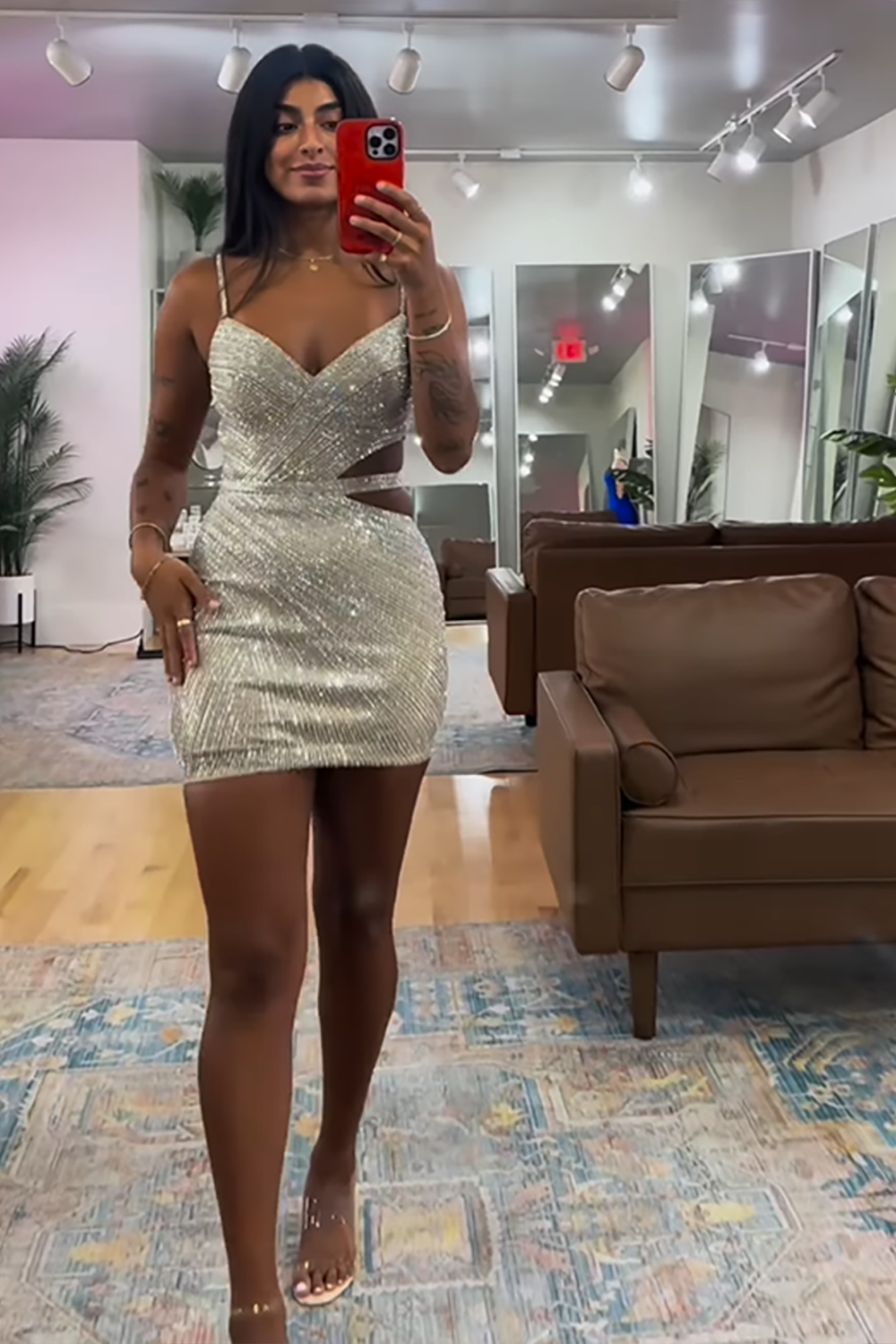 Sparkly Blue Beaded Tight Cut-Out Short Homecoming Dress