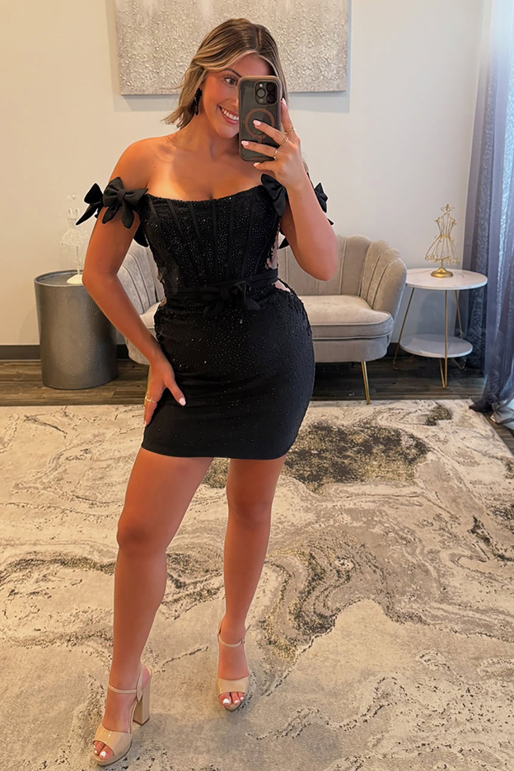 Sparkly Royal Blue Beaded Tight Corset Short Homecoming Dress with Bows