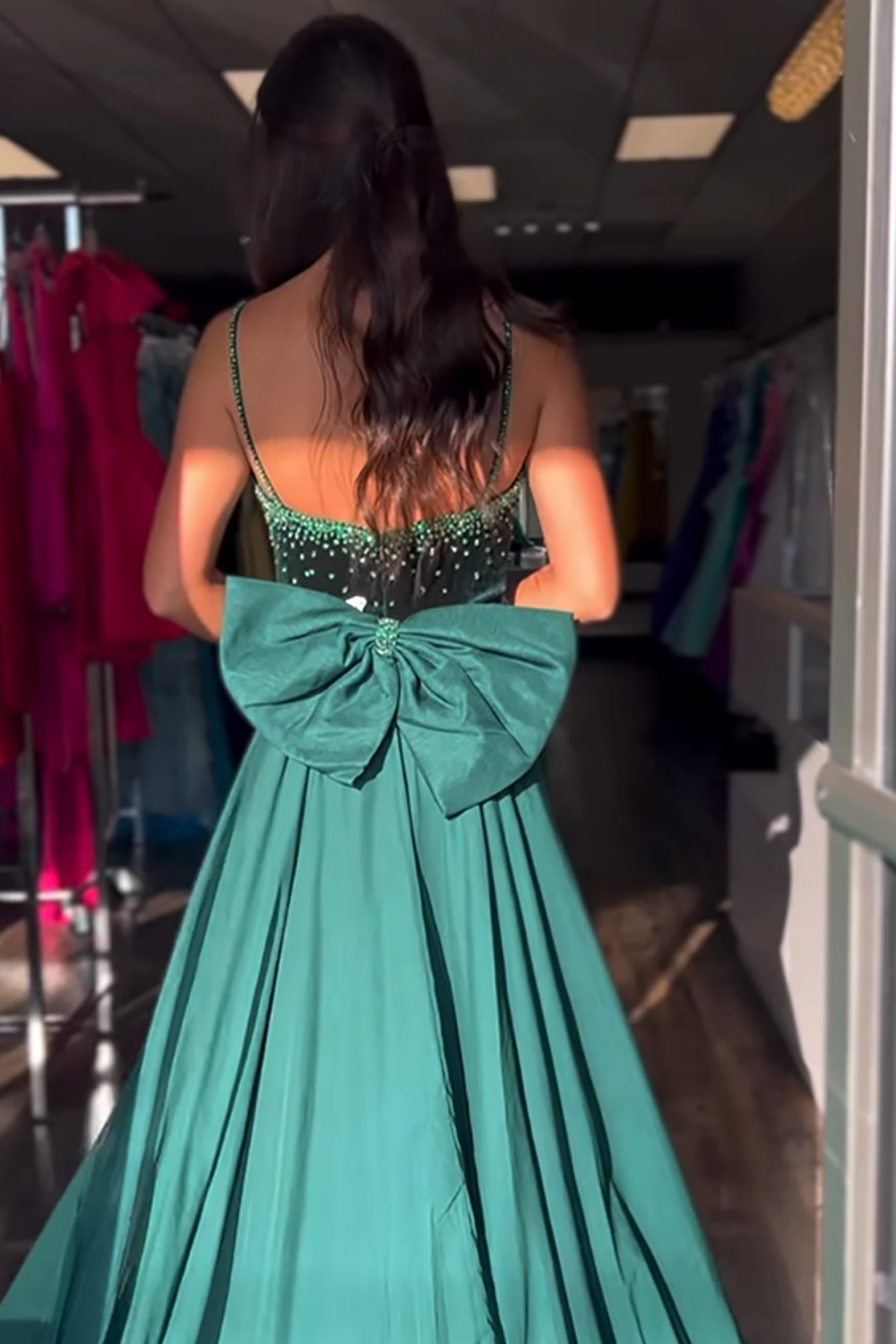 Sparkly Dark Green Spaghetti Straps Mermaid Velvet Long Prom Dress with Beading