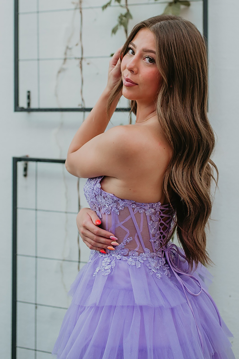 Sparkly Fuchsia Tulle Ruffled Strapless A Line Corset Short Homecoming Dress with Beading