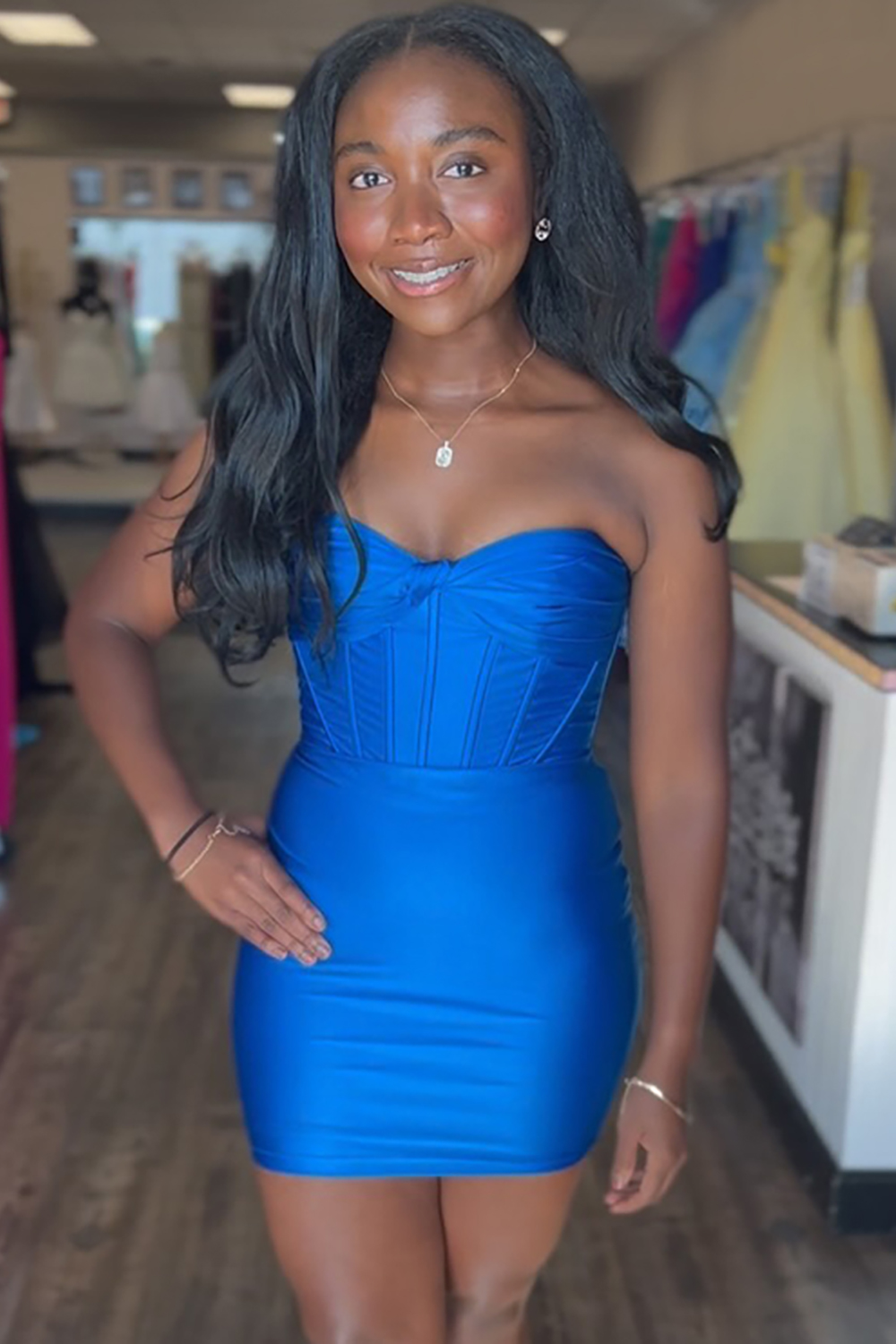 Royal Blue Sweetheart Satin Tight Corset Short Homecoming Dress