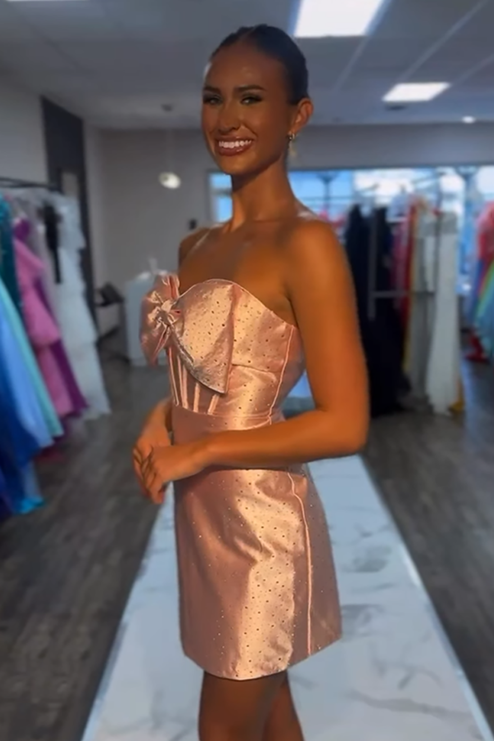 Sparkly Pink Sweetheart Satin Tight Corset Short Homecoming Dress with Beading