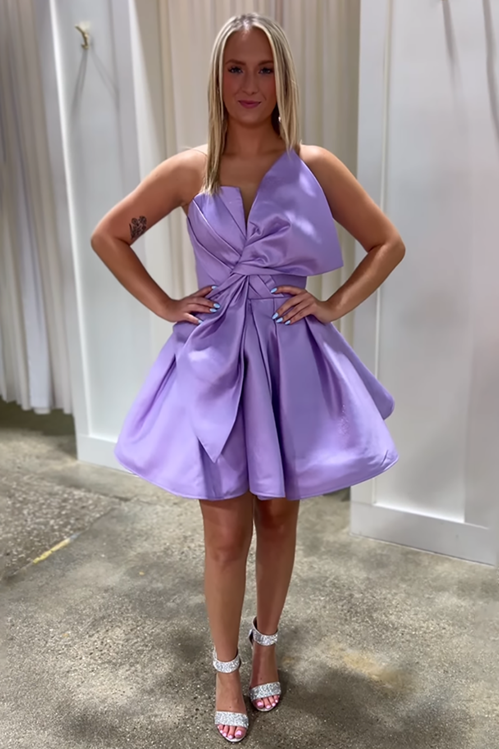 Lilac Strapless A-Line Satin Short Homecoming Dress with Bow