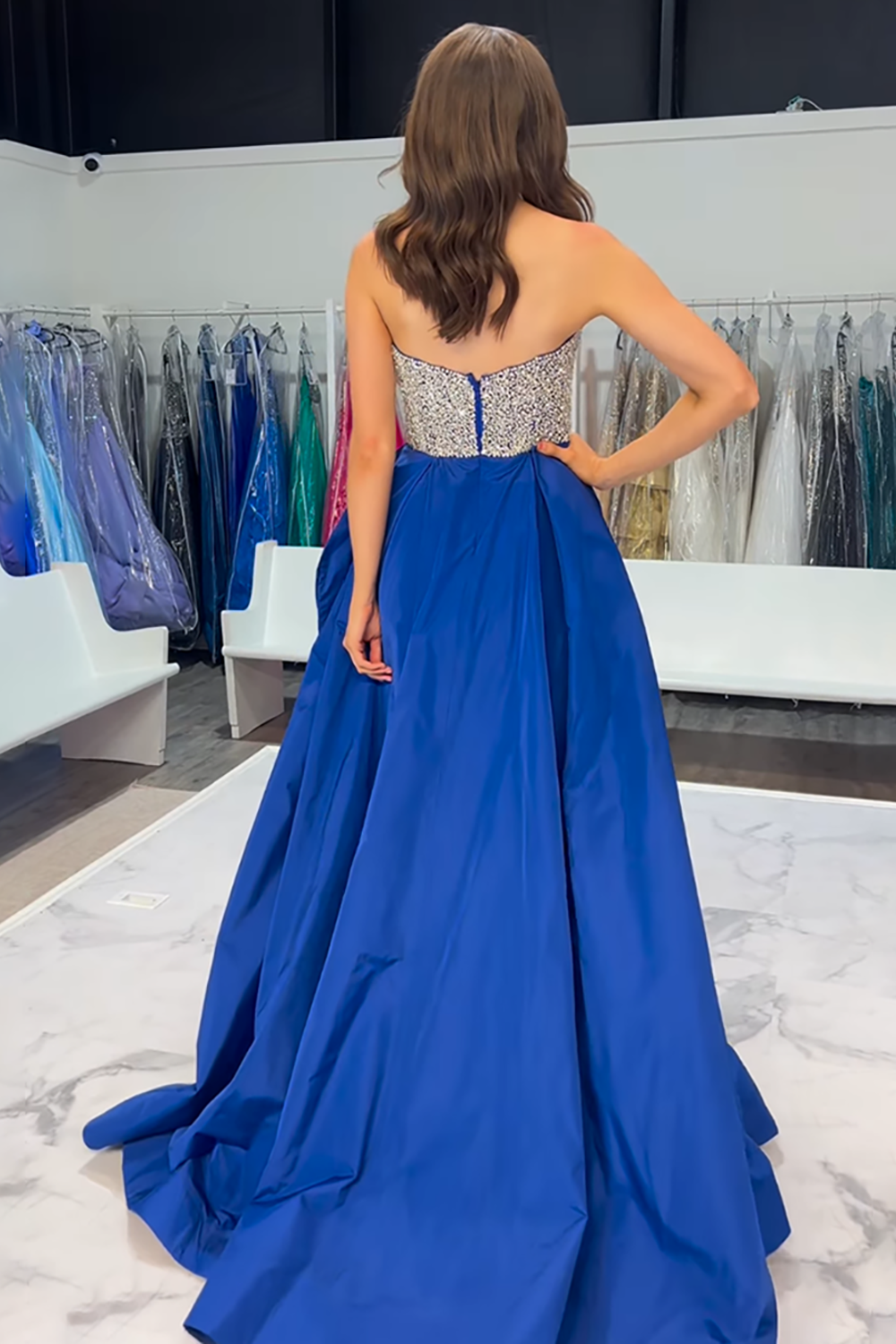 Sparkly White Sweetheart Corset Beaded Long Pageant Dress with Bow