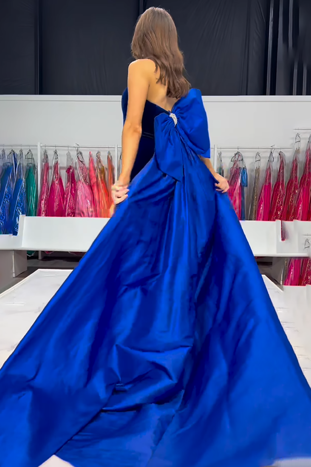 Royal Blue Strapless Mermaid Velvet Long Prom Dress with Bow