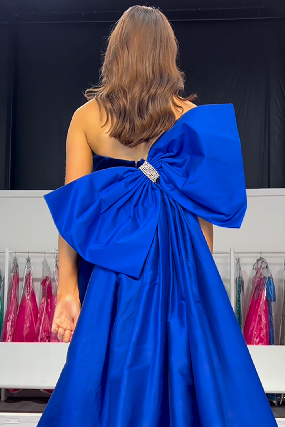 Royal Blue Strapless Mermaid Velvet Long Prom Dress with Bow