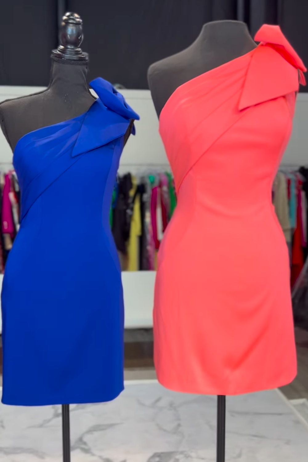 Fuchsia One Shoulder Satin Tight Short Homecoming Dress with Bow