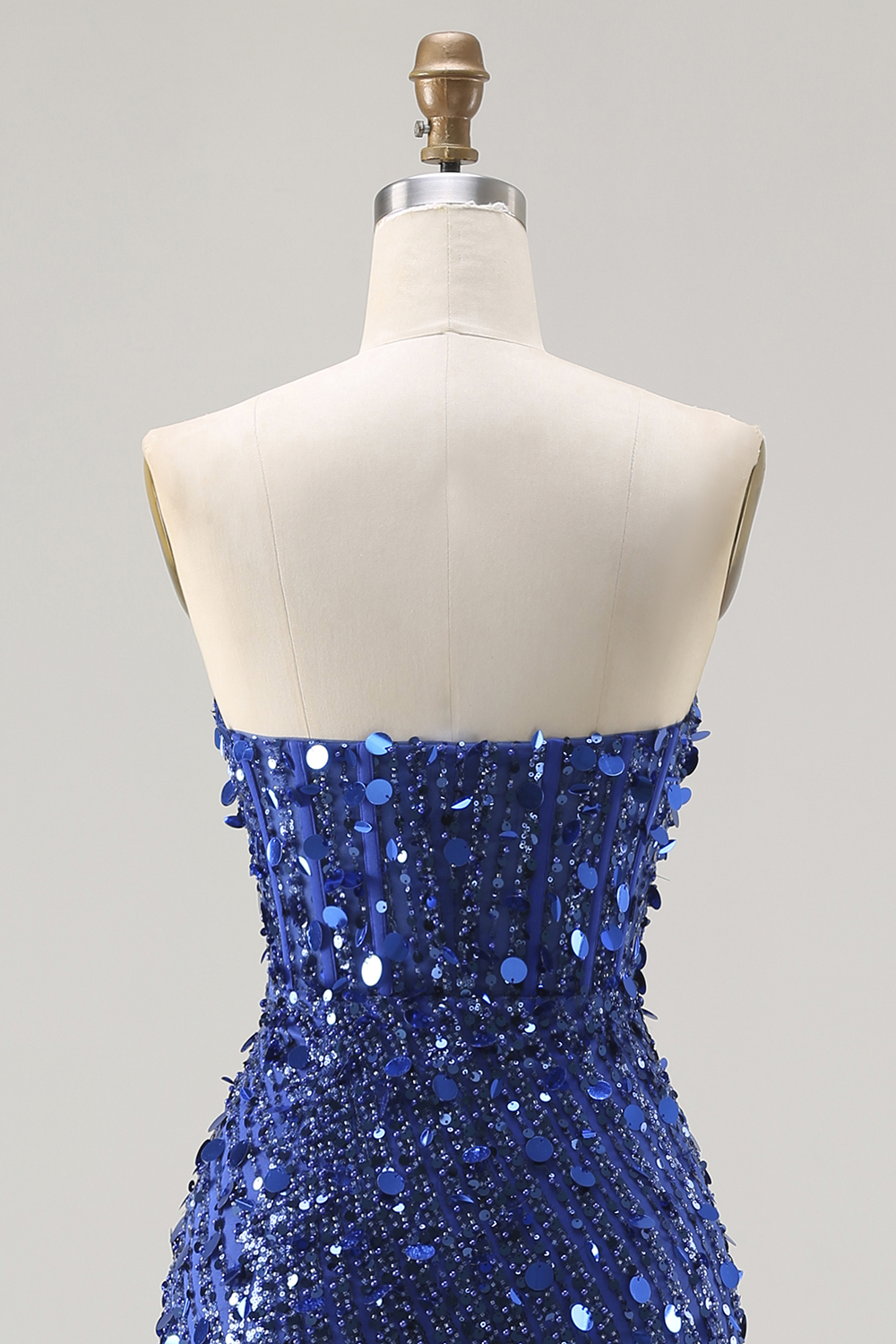 Sparkly Champagne Sweetheart Beaded Mermaid Long Corset Prom Dress with Slit