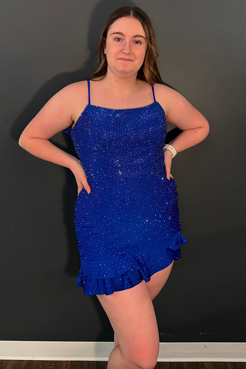 Sparkly Royal Blue Ruffled Tight Short Homecoming Dress with Beading