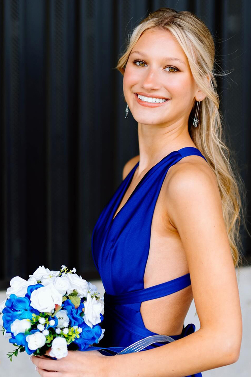 Simple Royal Blue V-Neck Mermaid Satin Long Prom Dress