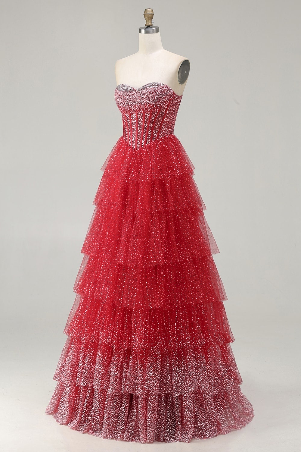 Sparkly Black and White Polka Dots Sweetheart Long Corset Prom Dress with Ruffles