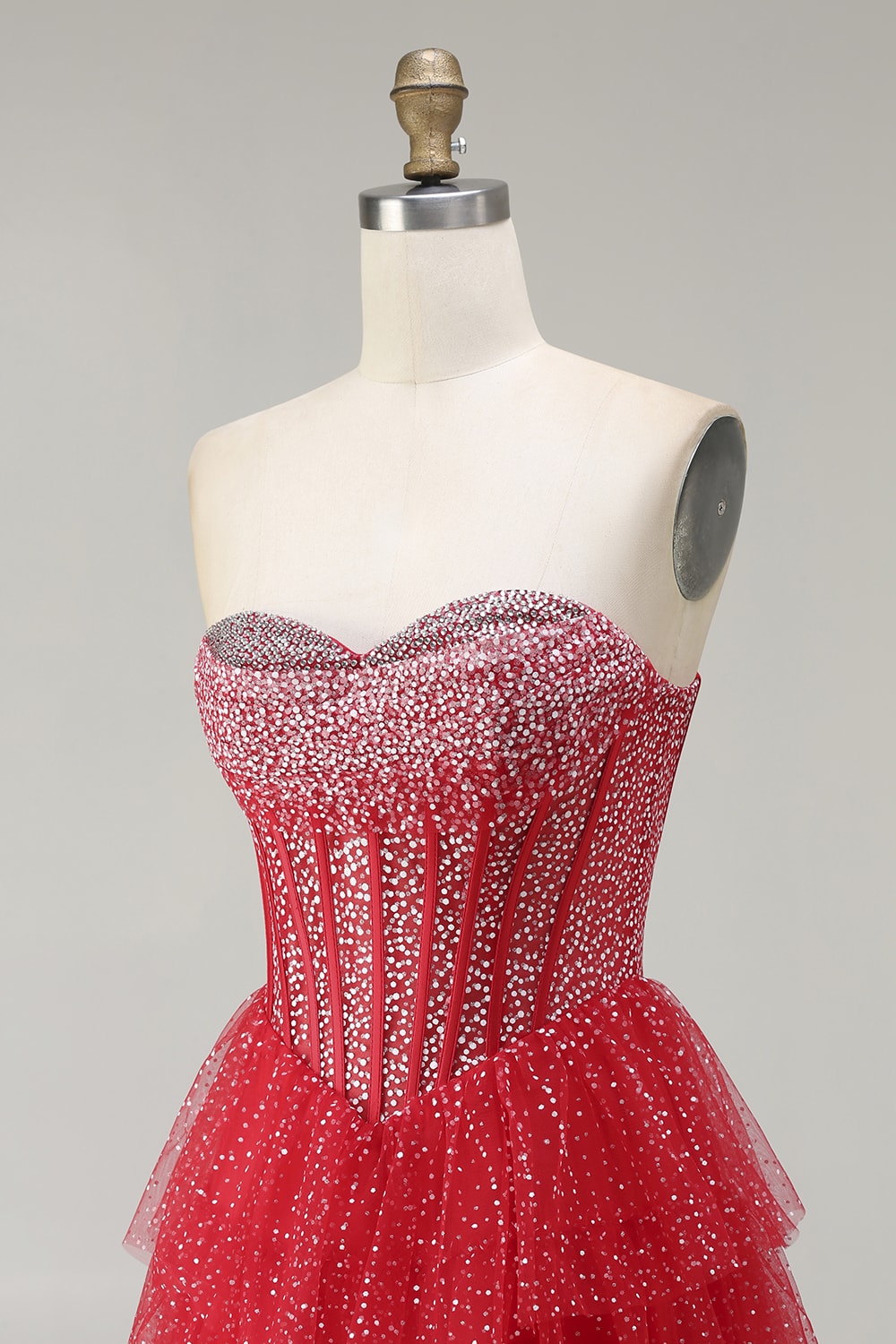 Sparkly Black and White Polka Dots Sweetheart Long Corset Prom Dress with Ruffles