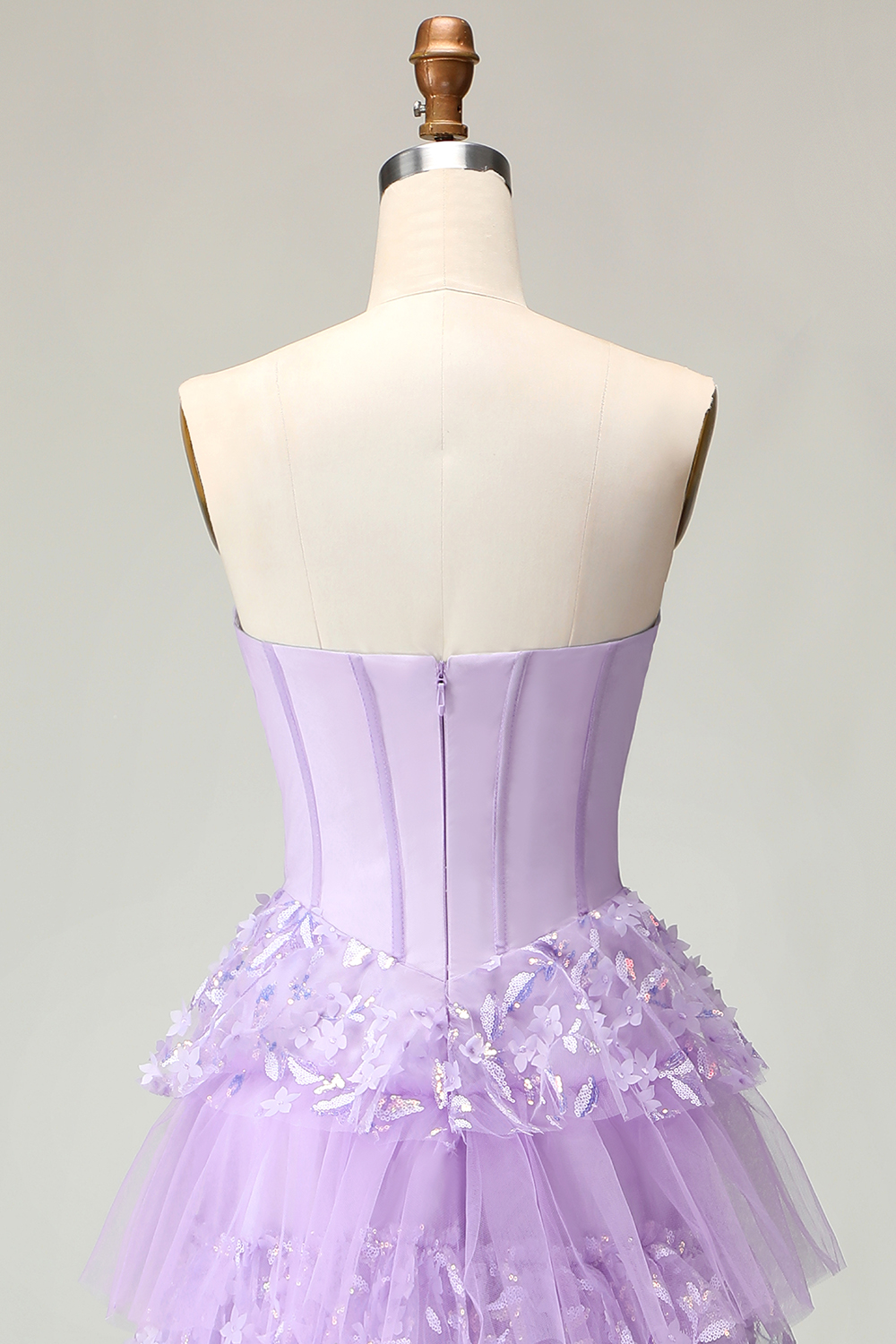Sparkly Purple Floral Sequins Tiered Ruffled Long Corset Prom Dress with Butterflies