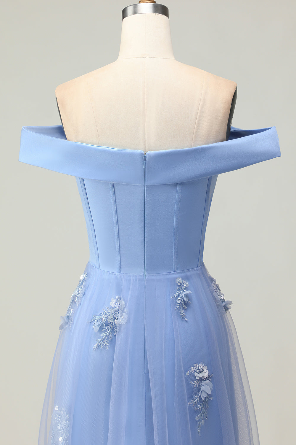 Floral Grey Blue Off the Shoulder Mermaid Long Prom Dress with Cape