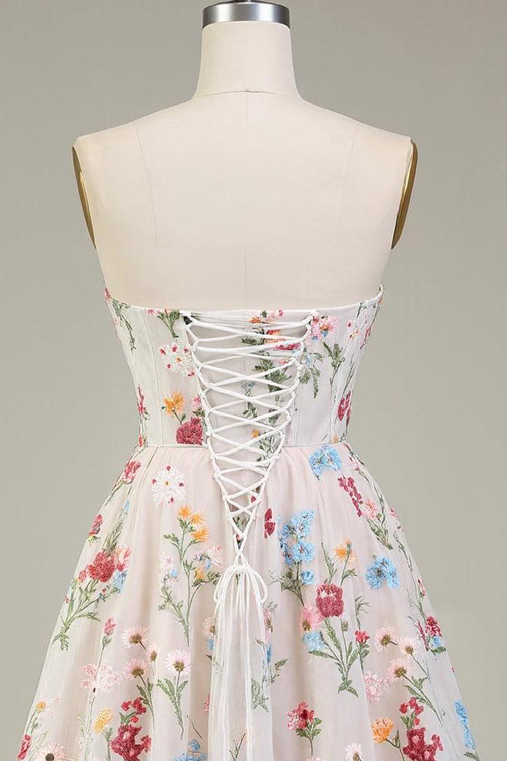 Ivory Floral Corset Strapless A Line Short Homecoming Dress