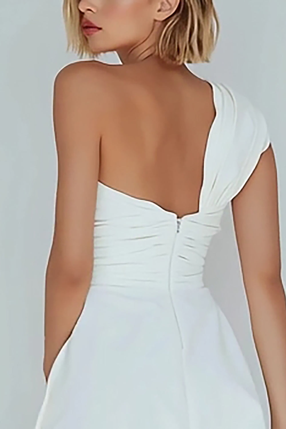Ivory One Shoulder Satin Ruched A-Line Short Homecoming Dress
