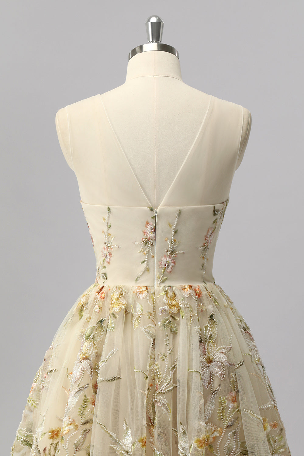 Sparkly Apricot A Line Floral Short Homecoming Dress with Beading