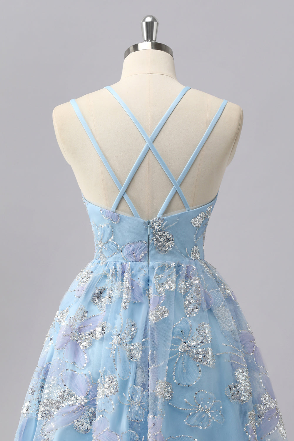Sparkly Blue Butterfly A Line Short Homecoming Dress with Sequins