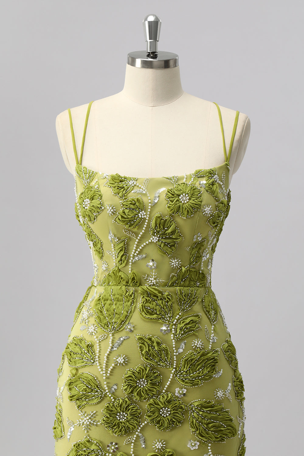 Sparkly Green Floral Cut Out Tight Short Homecoming Dress with Beading