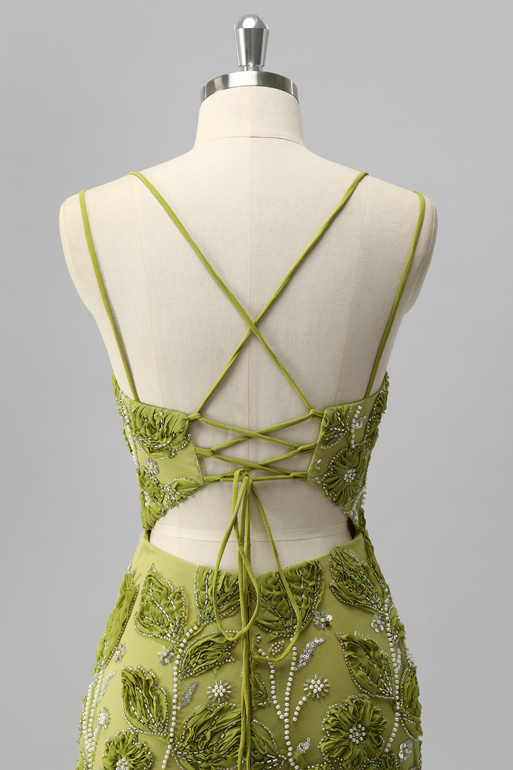 Sparkly Green Floral Cut Out Tight Short Homecoming Dress with Beading