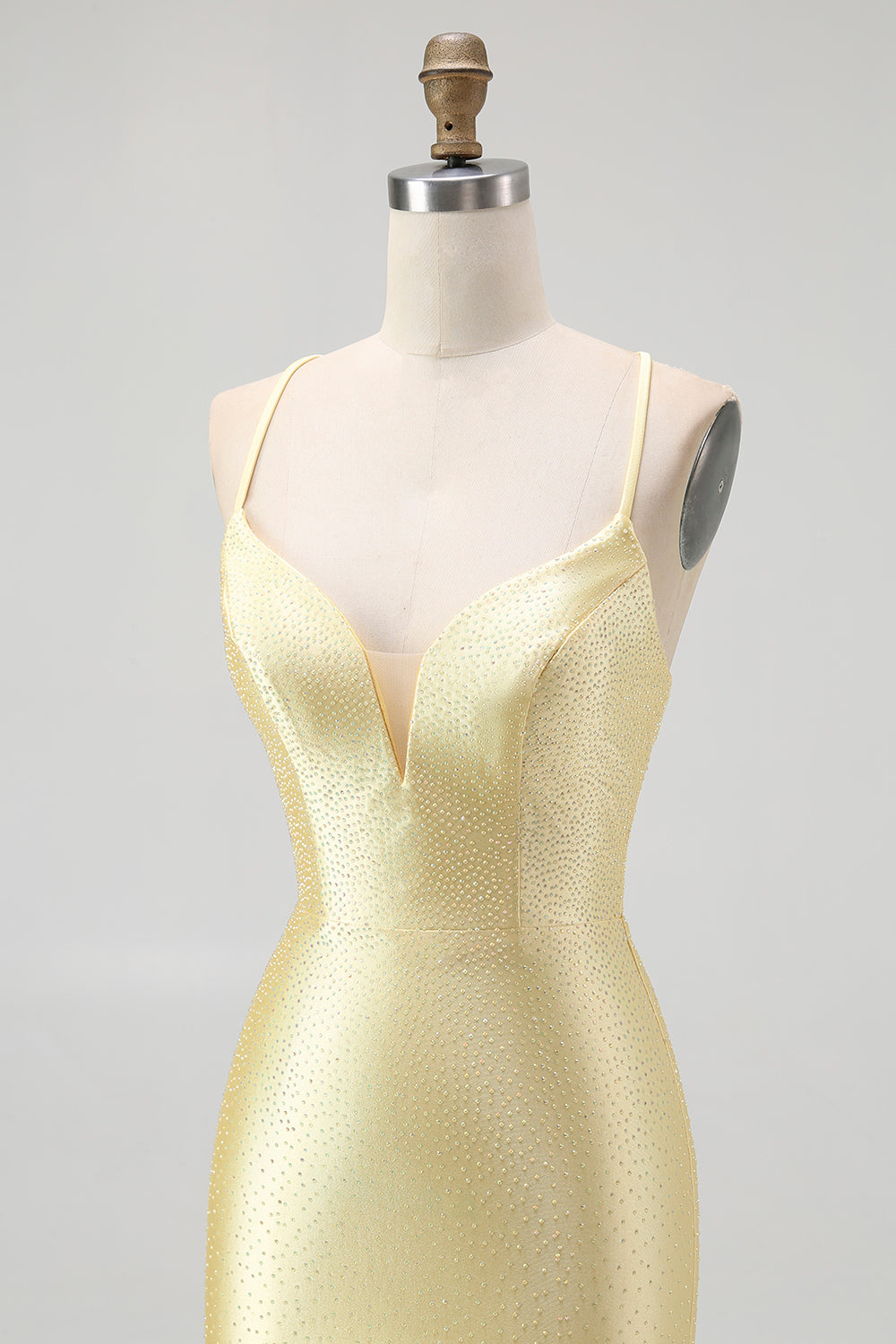 Sparkly Yellow Spaghetti Straps Satin Ruffled Tight Short Homecoming Dress with Beading