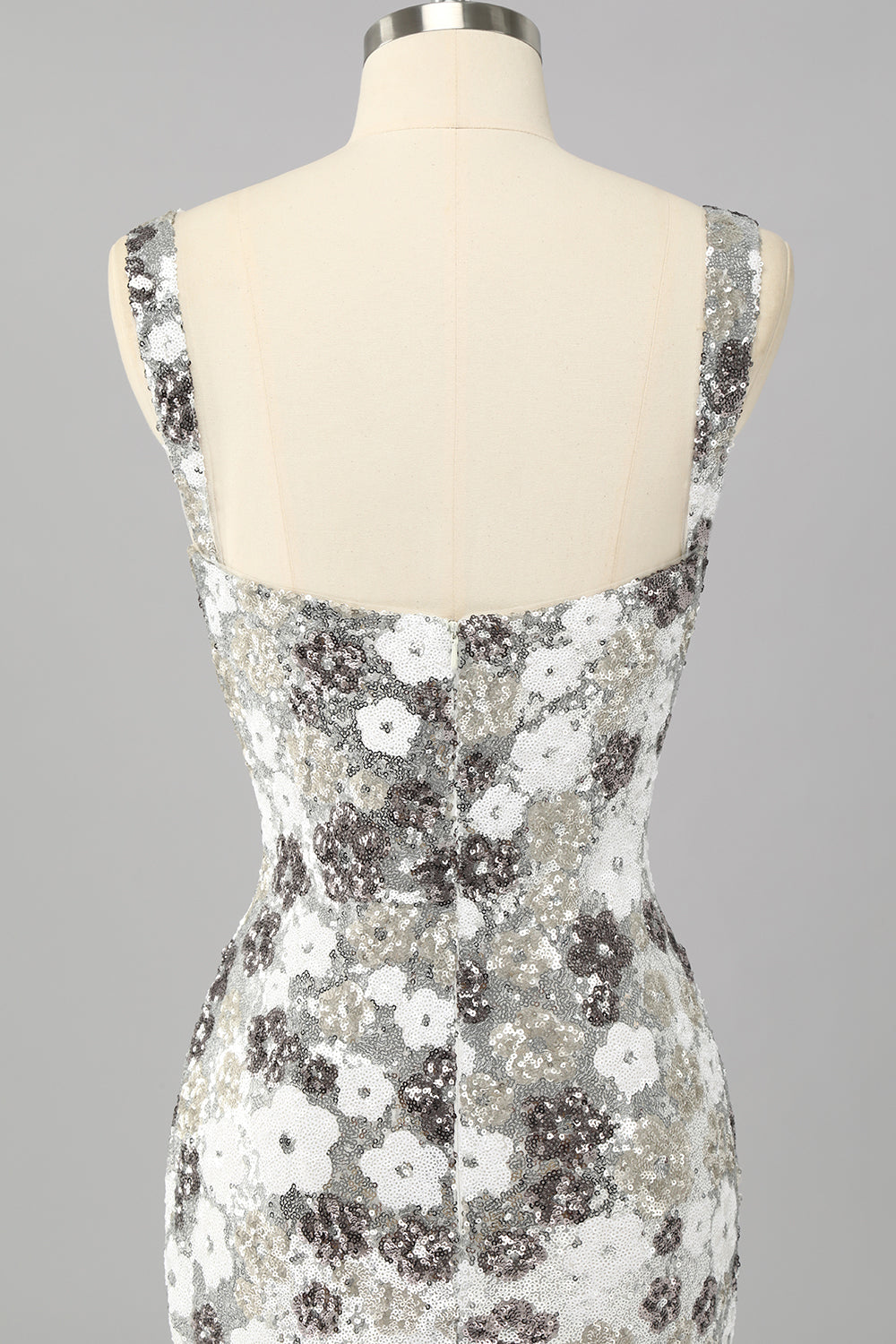 Sparkly Silver Sequins Floral Tight Short Homecoming Dress with Slit