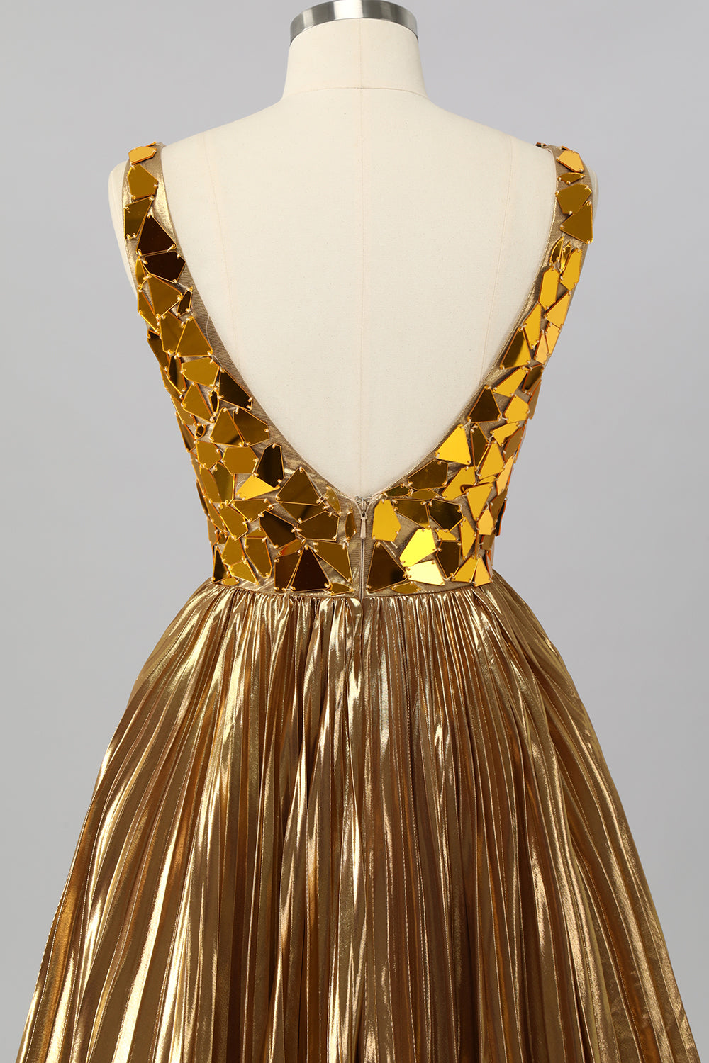 Sparkly Golden A Line Mirror Metallic Short Homecoming Dress