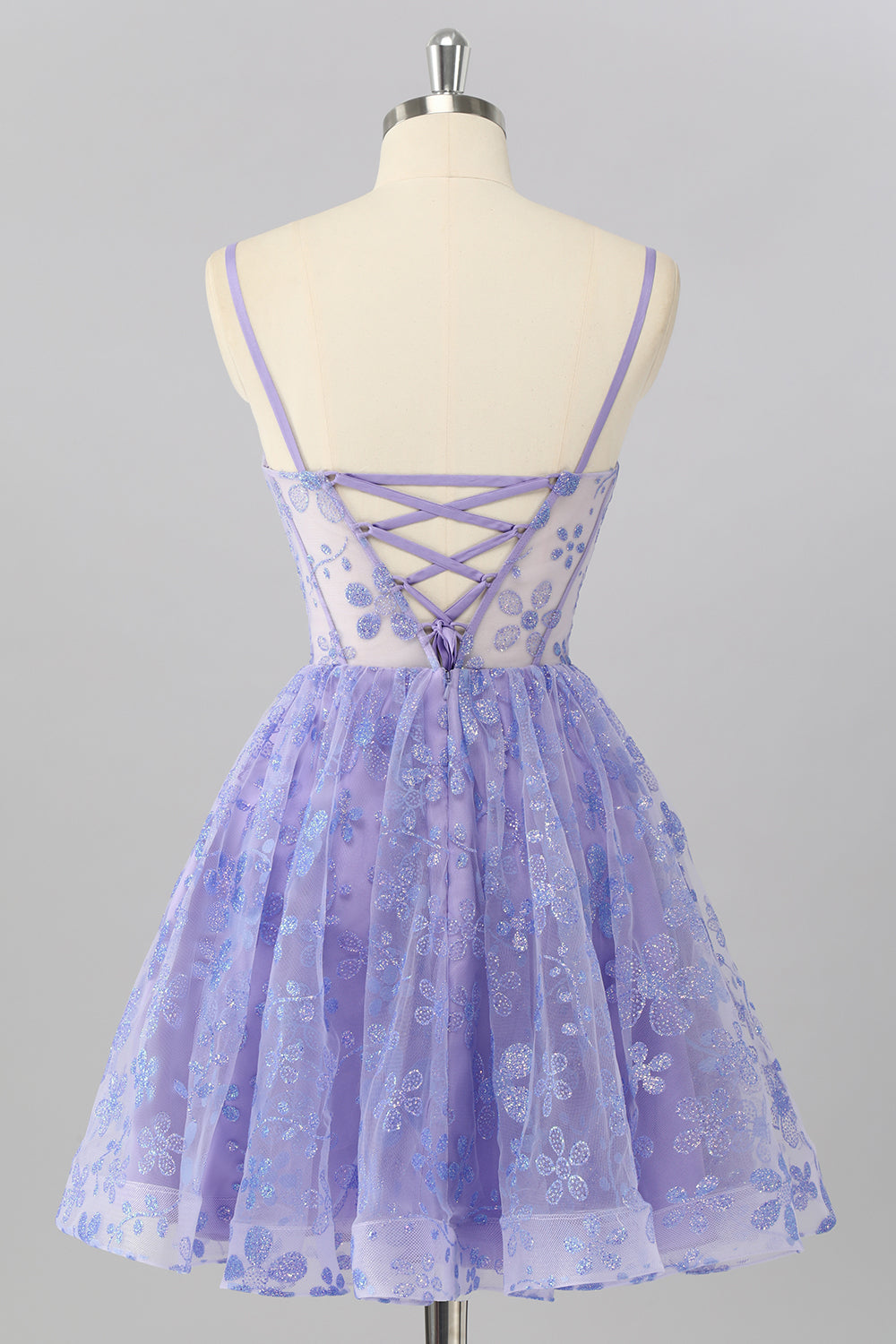 Sparkly Purple Corset A Line Floral Short Homecoming Dress