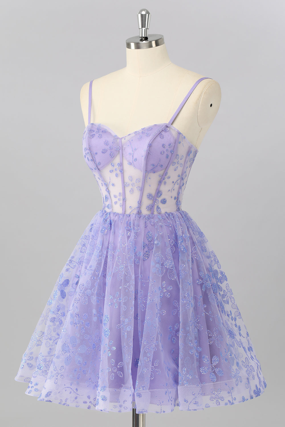 Sparkly Purple Corset A Line Floral Short Homecoming Dress