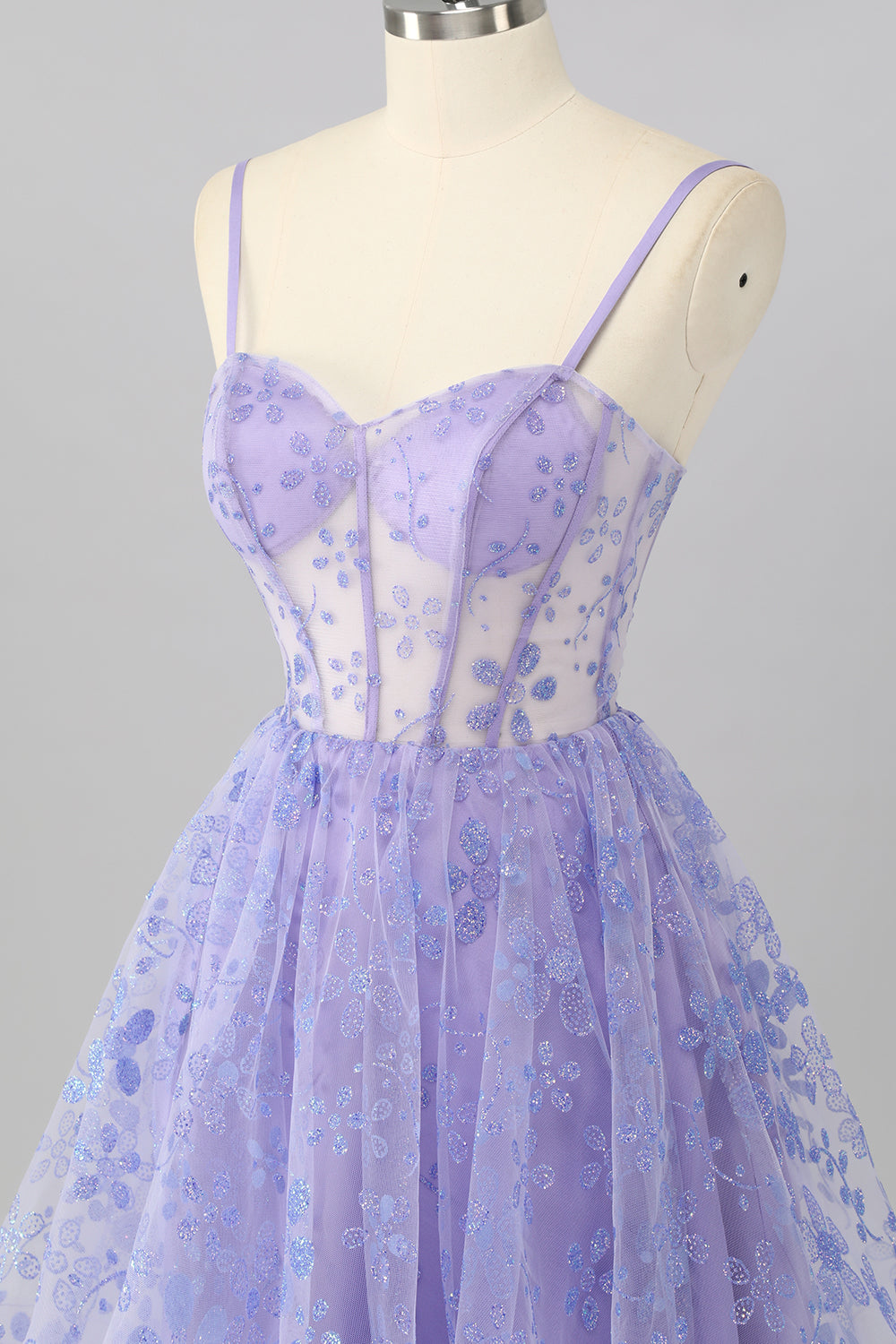 Sparkly Purple Corset A Line Floral Short Homecoming Dress