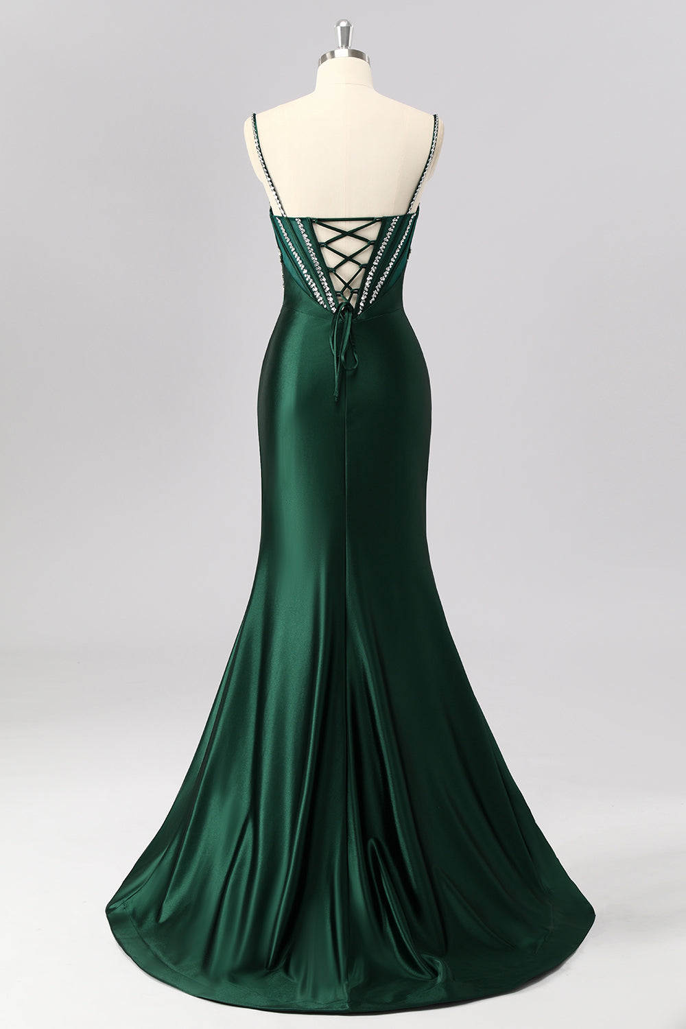 Sparkly Dark Green Corset Beaded Mermaid Long Prom Dress with Slit