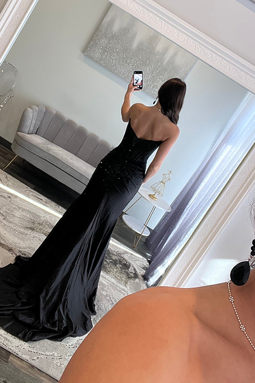 Sparkly Blush Sheath Satin Long Corset Ruched Prom Dress with Slit