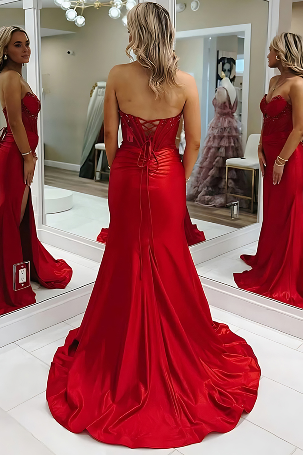 Sparkly Dark Green Satin Corset Cut Out Long Prom Dress with Beading