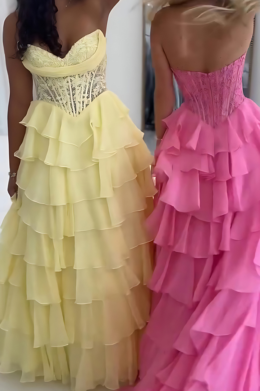 Blue A-Line Sweetheart Tiered Ruffled Long Corset Prom Dress with Lace