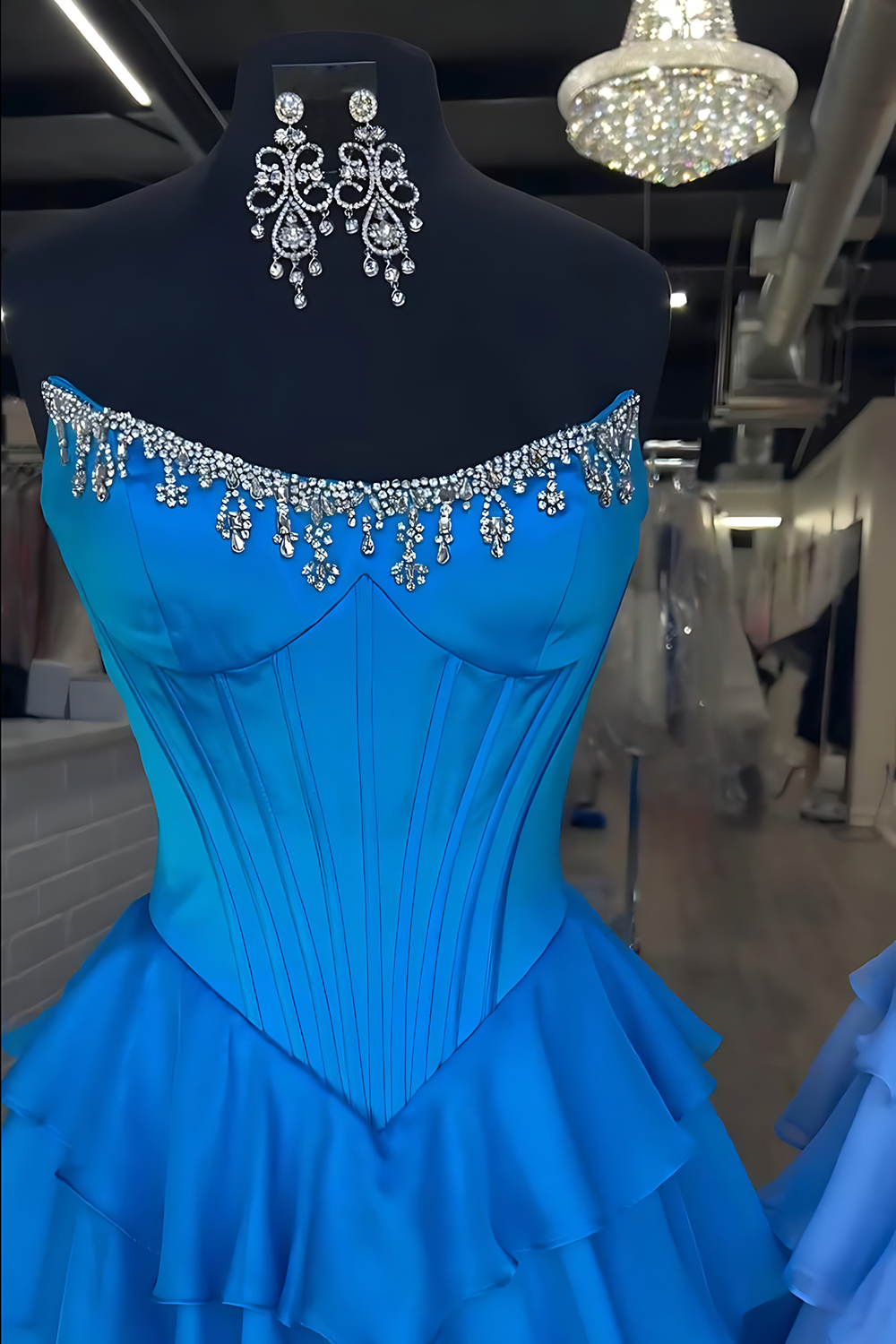 Sparkly Apricot Corset Strapless Ruffled Long Prom Dress with Beading