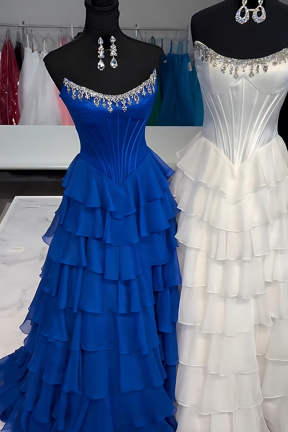 Sparkly Apricot Corset Strapless Ruffled Long Prom Dress with Beading