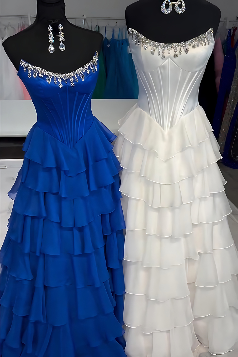 Sparkly Apricot Corset Strapless Ruffled Long Prom Dress with Beading