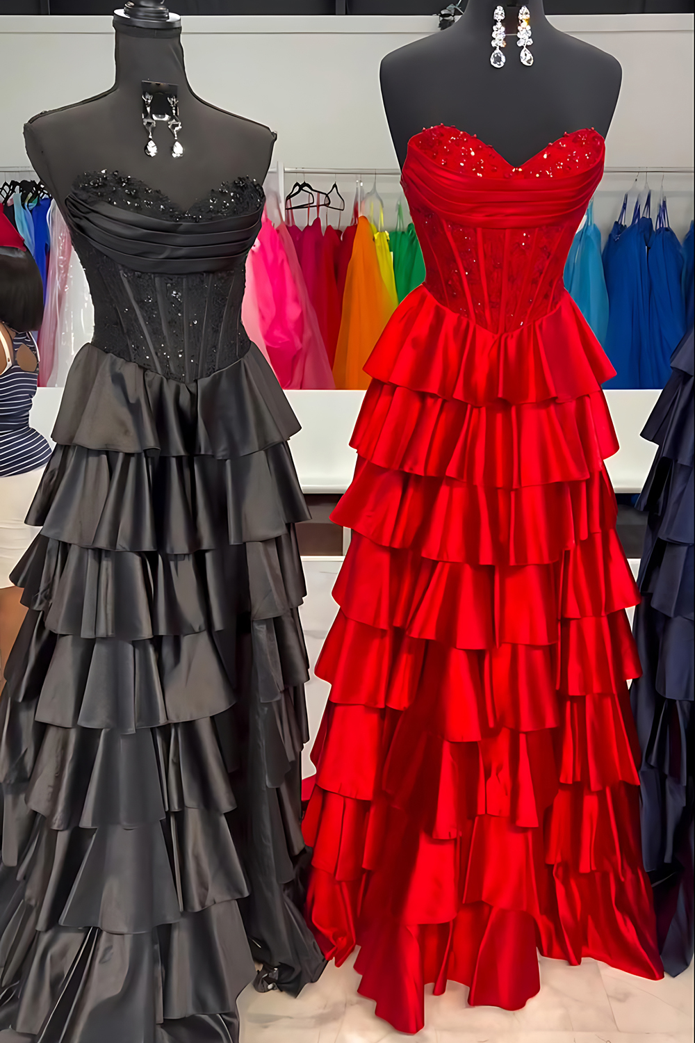 Sparkly Red Satin A Line Sweetheart Corset Long Prom Dress with Beading