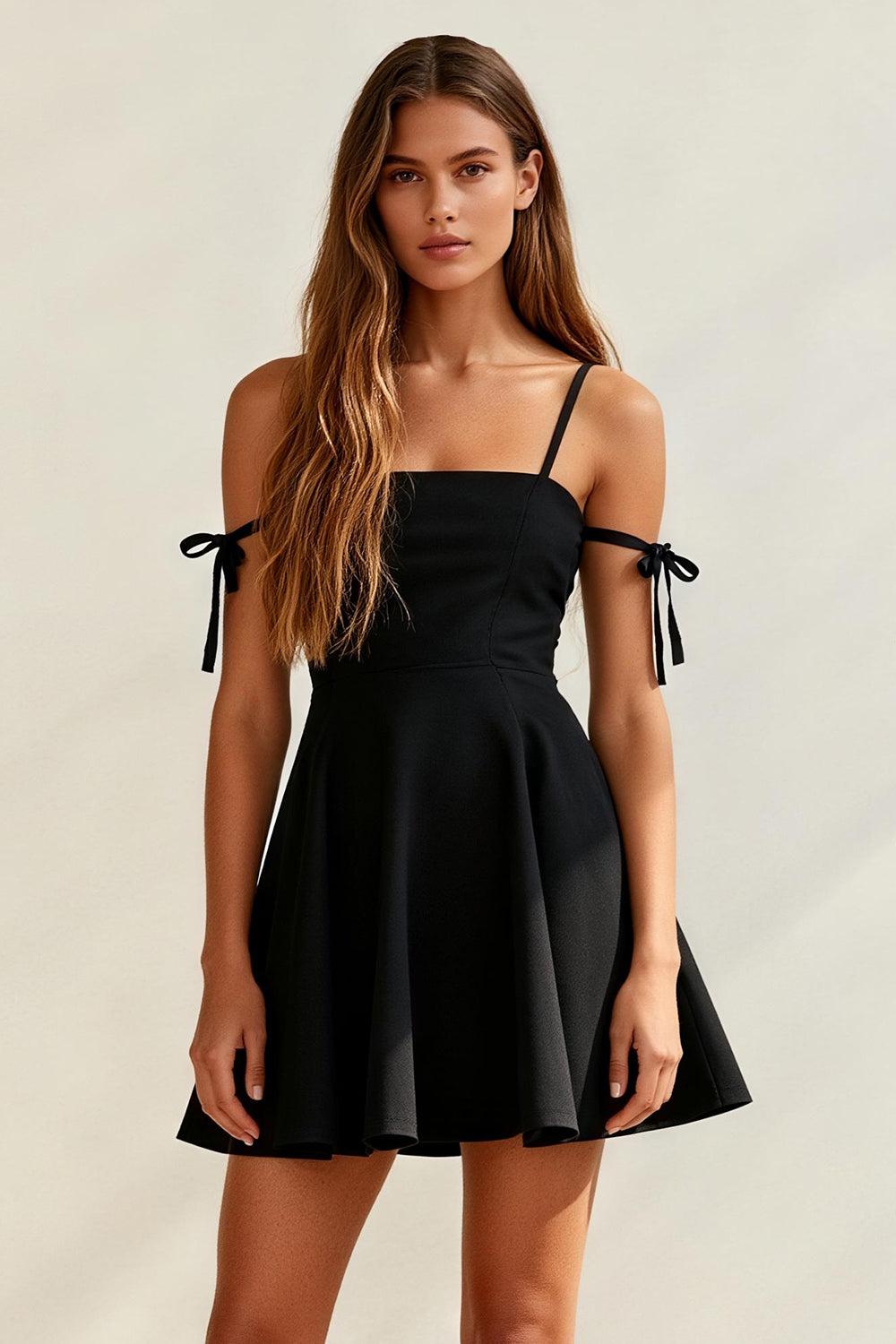 Black A Line Spaghetti Straps Short Cocktail Dress with Bows