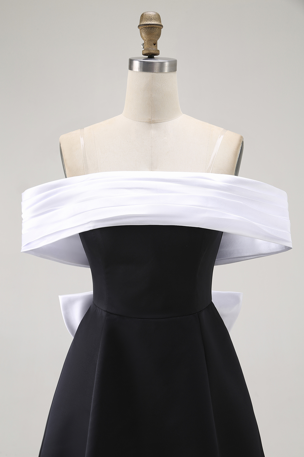 Black and White Off the Shoulder A-Line Short Homecoming Dress with Bow