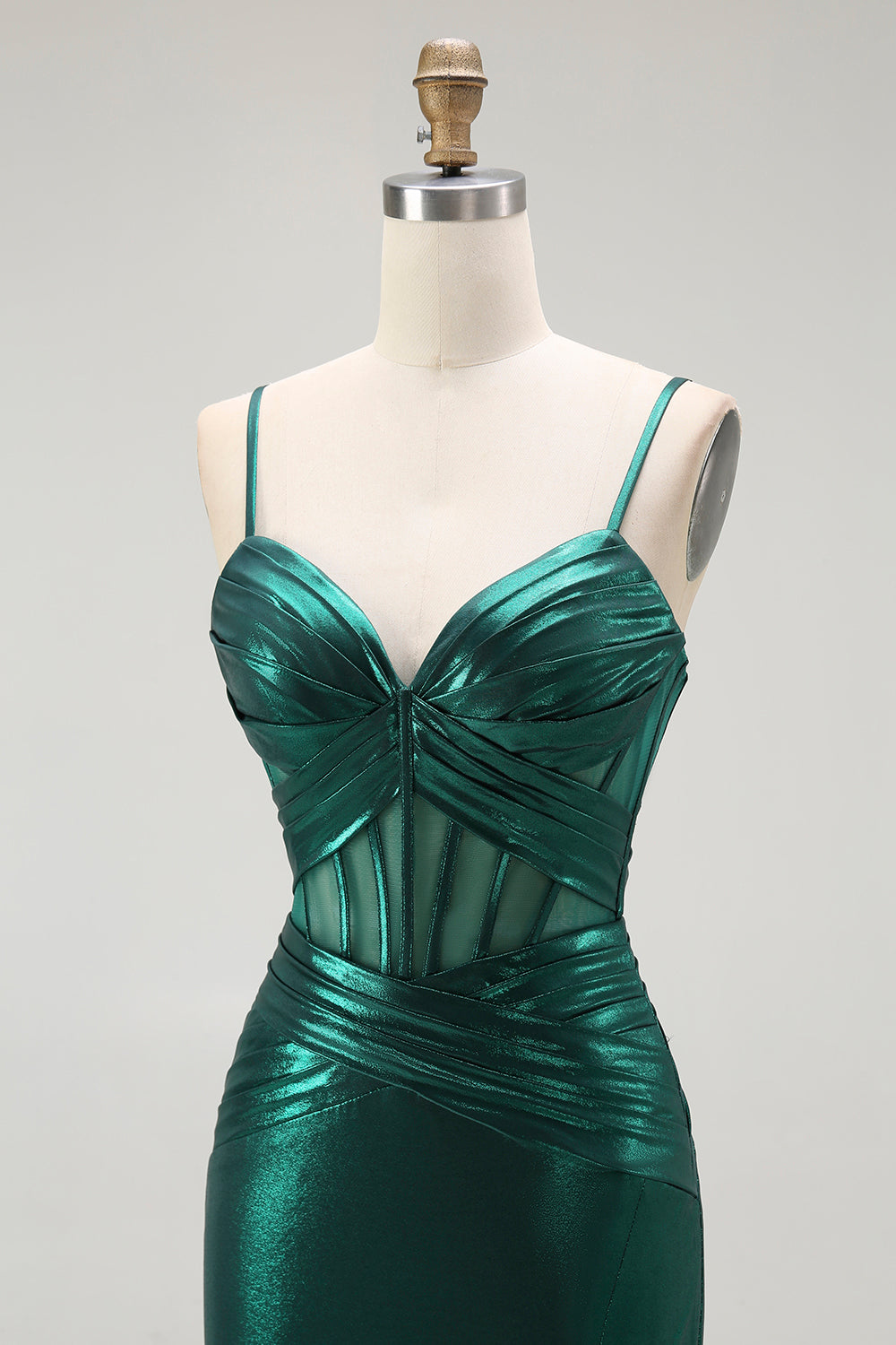 Dark Green Metallic Mermaid Corset Long Prom Dress with Slit