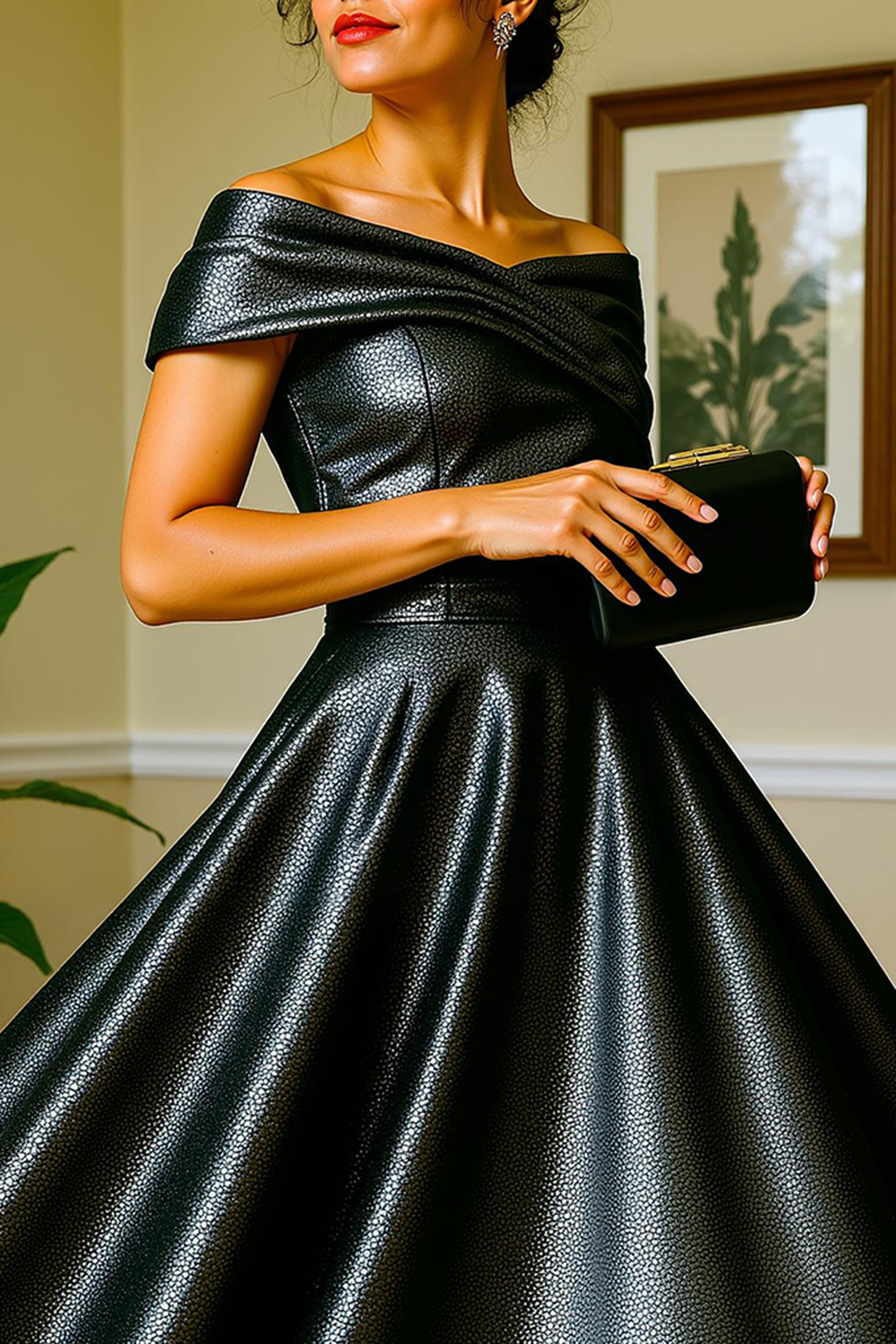 Glitter Daffodil A-Line Off The Shoulder Tea-Length Mother Of The Bride Dress