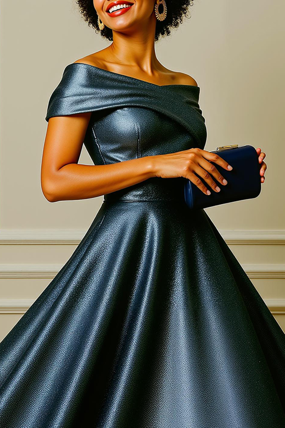 Glitter Daffodil A-Line Off The Shoulder Tea-Length Mother Of The Bride Dress