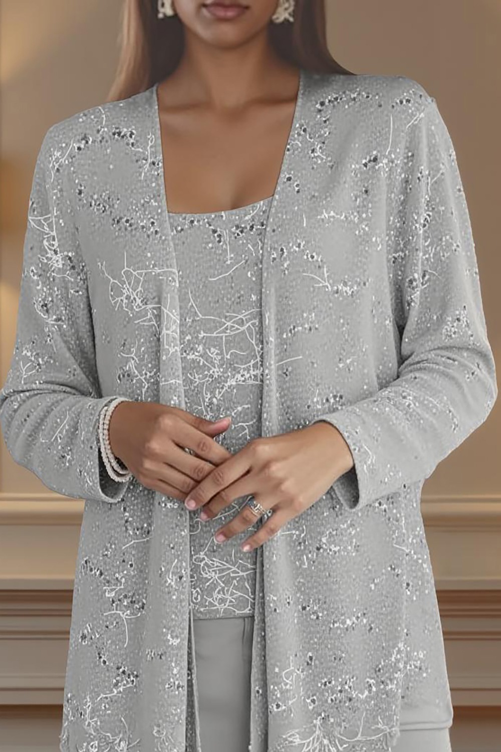 Sparkly Dark Green Chiffon 3-Piece Mother of the Bride Pant Suits with Jacket