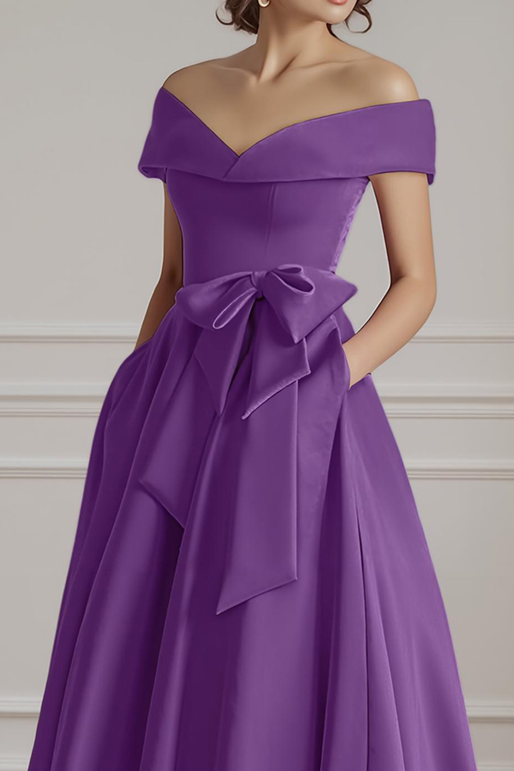 Burgundy Satin A-Line Ankle-Length Mother Of The Bride Dress with Bow