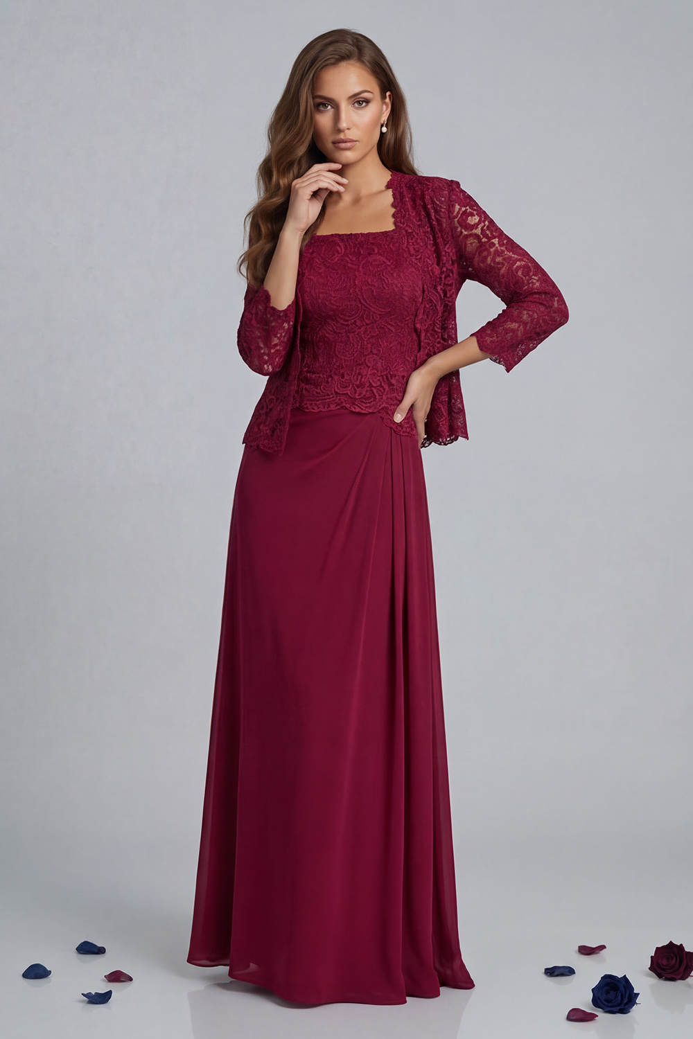 Green Sheath Chiffon Floor-Length 2-Piece Mother of the Bride Dress with Jacket